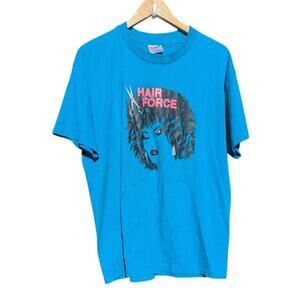 Hair Force retro style t shirt hairspray L short sleeve blue beauty top